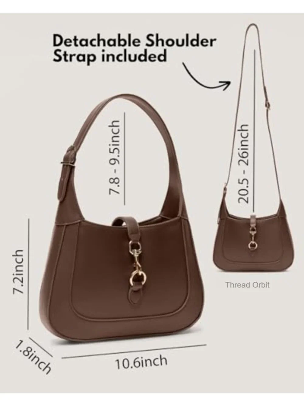 Vegan Leather Hobo Shoulder Bag with Crossbody Strap Zip Closure